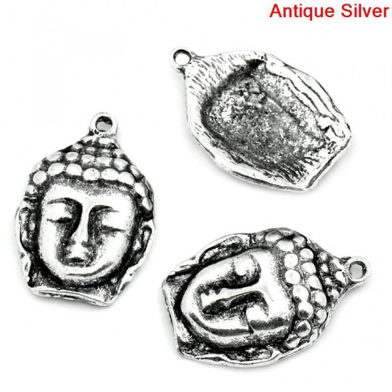 Picture of Zinc Based Alloy Charms Antique Silver Color Buddha 29mm x 20mm, 2 PCs