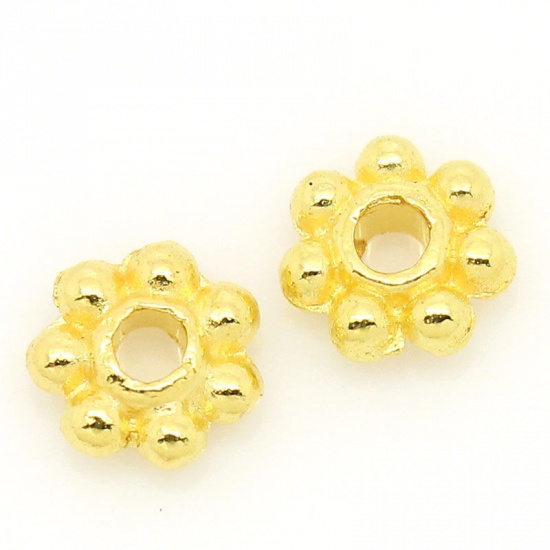 Image de Perles en Alliage de Zinc Forme Fleur Doré Diamètre: 4mm, Tailles de Trous: 1.0mm, 1000 Pièces