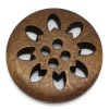 ウッド ボタン 円形 ブラウン 4つ穴 スノーフレーク柄 25mm x 25mm、 50 個 の画像
