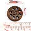 ウッド ボタン 円形 ブラウン 4つ穴 スノーフレーク柄 25mm x 25mm、 50 個 の画像