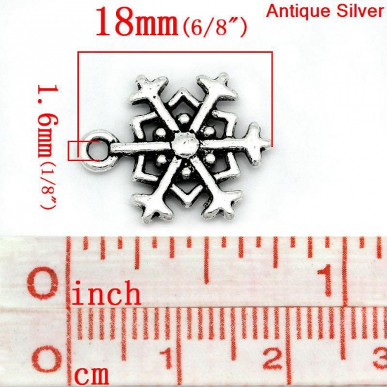 Picture of Charm Pendants Christmas Snowflake Antique Silver Color 18x14mm,50PCs