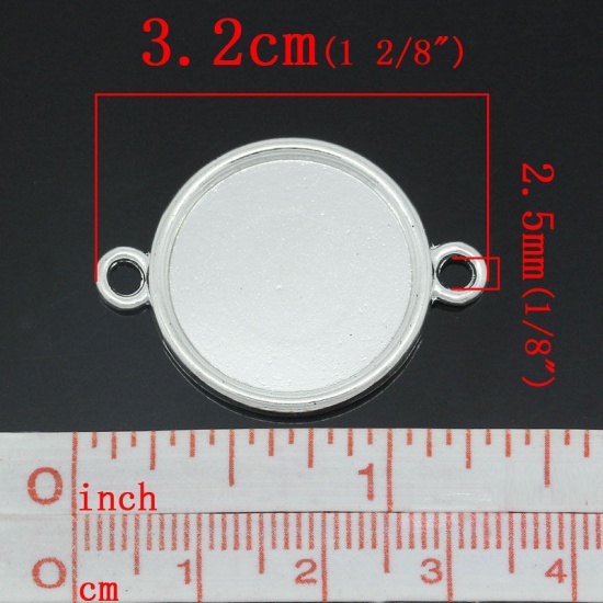 Immagine di Lega di Zinco Connettore Tondo Argento Placcato Basi per Cabochon Addetti 20.0mm 3.2cm x 24.0mm, 20 Pz