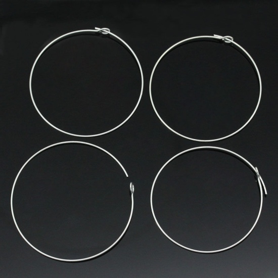 Picture of Iron Based Alloy Wine Glass Charm Hoops Circle Ring Silver Plated 3.6cm x 3.8cm(1 3/8"x1 4/8"), 100 PCs