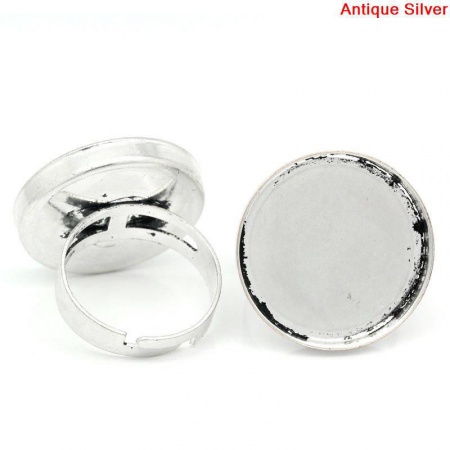 Brass Adjustable Cabochon Settings Rings Round Antique Silver Color (Fits 25mm Dia) 19.5mm( 6/8")(US Size 9.5), 10 PCs