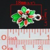 Picture of Charm Pendants Christmas Wreath Flower Silver Plated Enamel Red & Green 18x14mm,10PCs