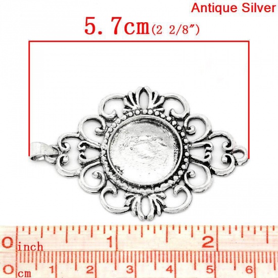 Immagine di Lega di Zinco Charm Ciondoli Rombo Argento Antico Basi per Cabochon Addetti 17mm 5.7cm x 3.7cm, 10 Pz