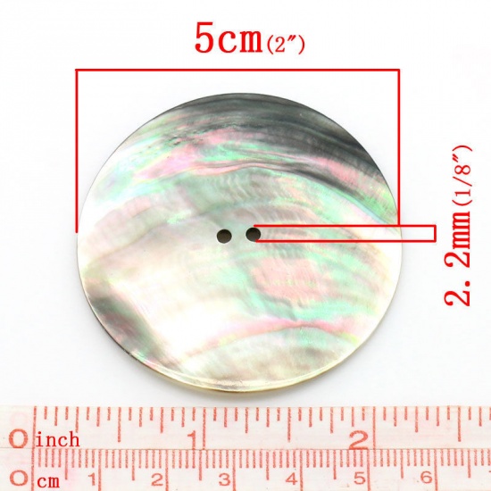 Picture of Natural Shell Sewing Button Scrapbooking 2 Holes Round AB Color 5cm(2") Dia, 4 PCs