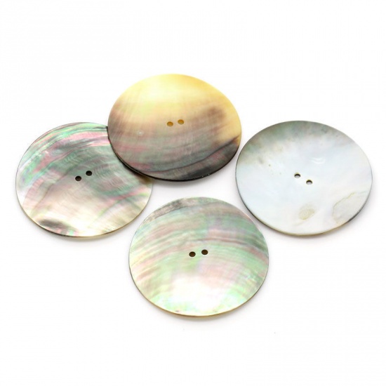 Picture of Natural Shell Sewing Button Scrapbooking 2 Holes Round AB Color 5cm(2") Dia, 4 PCs