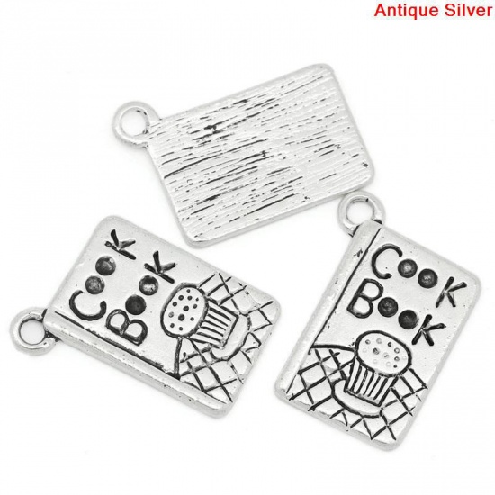 Picture of Charm Pendants Book Antique Silver Color "Cook Book" Carved 20x14mm,30PCs