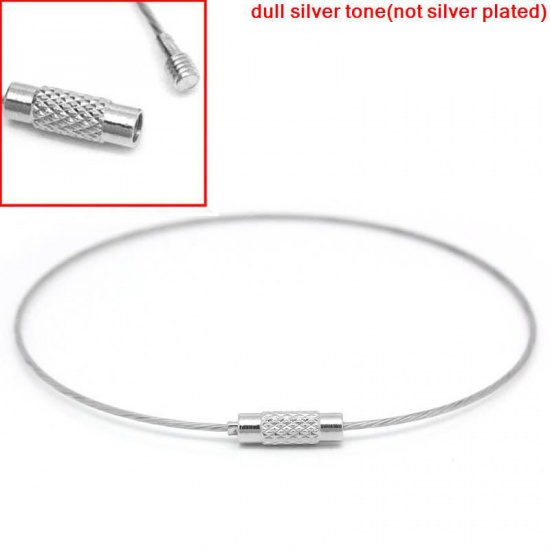 Picture of Steel Memory Wire Cord Bracelet With Screw Clasp Silver Tone 23cm(9") long, 150 PCs