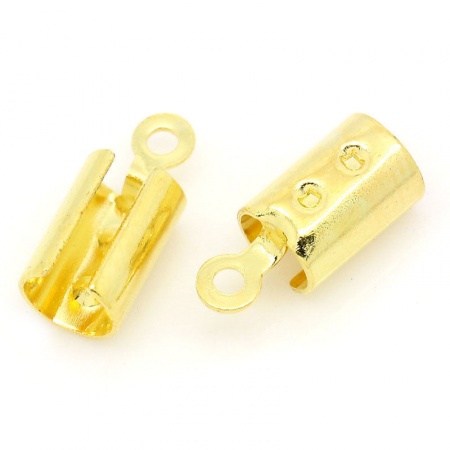 Imagen de Latón Cuerda Tapa Final Para Pulsera Collar Joyería Chapado en Oro Color Plateado 12mm x 5mm, 100 Unidades