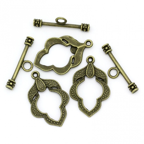 Picture of Zinc Based Alloy Toggle Clasps Leaf Antique Bronze 26mm x 17mm 24mm x 7mm, 50 Sets