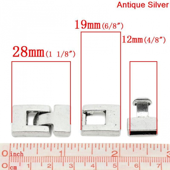 Picture of Zinc Based Alloy Hook Clasps Rectangle Antique Silver Color 28mm x15mm, 10 Sets