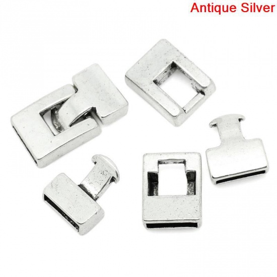 Picture of Zinc Based Alloy Hook Clasps Rectangle Antique Silver Color 28mm x15mm, 10 Sets