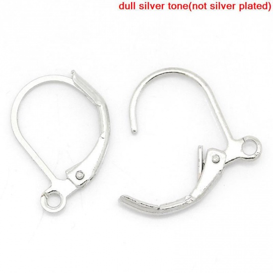 Picture of Zinc Based Alloy Lever Back Clips Earring Findings Silver Tone 15mm x 10mm, 50 PCs