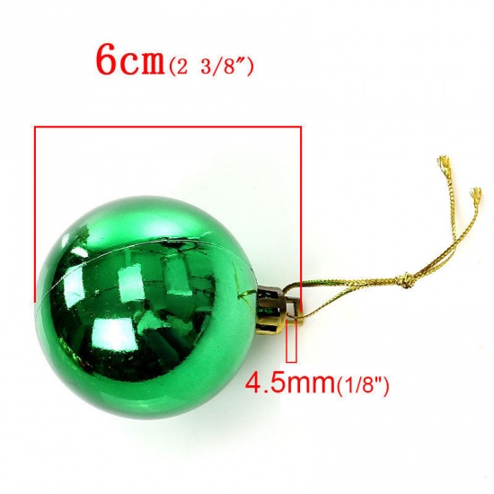 Picture of 1 Box ( 10 PCs/Box) Acrylic Hanging Decoration Mixed Color Round Christmas Baubles Balls For Christmas Tree Party Ornaments 6cm x 4.9cm