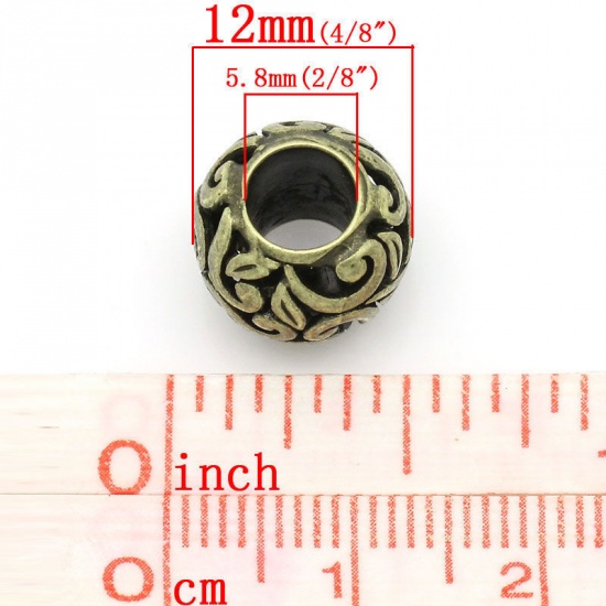 Immagine di Ottone Stile Europeo Perline Tondo Bronzo Antico Placcato Circa 12mm Dia, Foro: Circa 5.8mm, 10 Pz