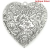 Picture of Brass Picture Photo Locket Frame Pendents Heart Antique Silver Color Flower Carved (Fits 3x2.7cm) 4.2cm(1 5/8") x 4cm(1 5/8"), 2 PCs                                                                                                                          