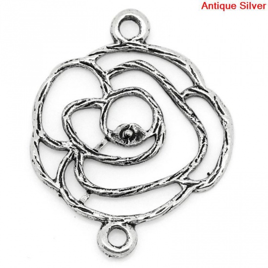 Immagine di Lega di Zinco Connettore Accessori Fiore Argento Antico Nulla Disegno 25mm x 20mm, 50 Pz