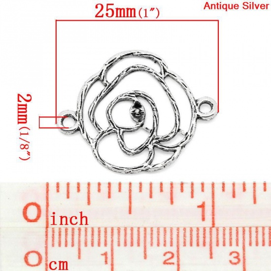 Image de Connecteurs de bijoux en Alliage de Zinc Forme Fleur Argent vieilli 25mm x 20mm, 50 Pièces