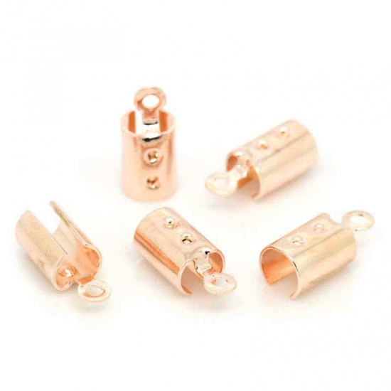 Picture of Brass Cord End Caps For Jewelry Necklace Bracelet Rose Gold 12mm( 4/8") x 5mm( 2/8"), 15 PCs                                                                                                                                                                  