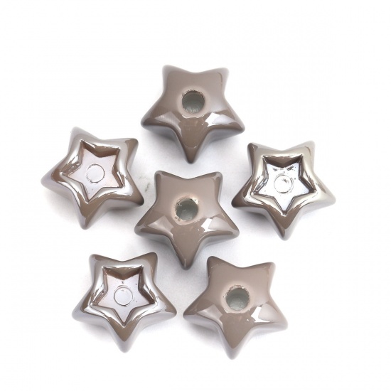 Imagen de Acrílico Cuentas (Mitad Perforó) Estrellas de cinco puntos Gris Base Camafeo (Apta 8mm x 8mm ) 17mm x 16mm, Agujero: Aprox 3.5mm, 10 Unidades