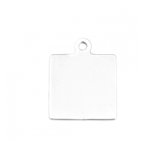Immagine di Acciaio Inossidabile Charms Quadrato Tono Argento Modifiche in bianco di timbratura Un Lato 20mm x 16mm , 5 Pz