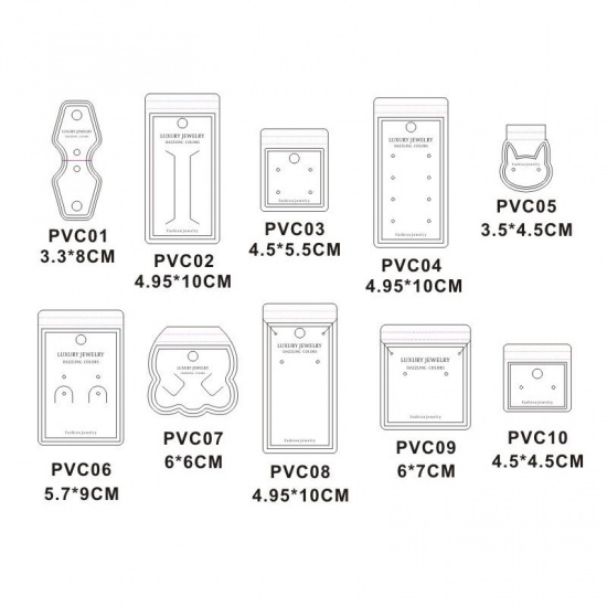 Bild von PVC Schmuck Ohrringe Display Karte Rechteck Schwarz & Weiß kann aufgehängt 5.5cm x 4.5cm, 10 Blätter