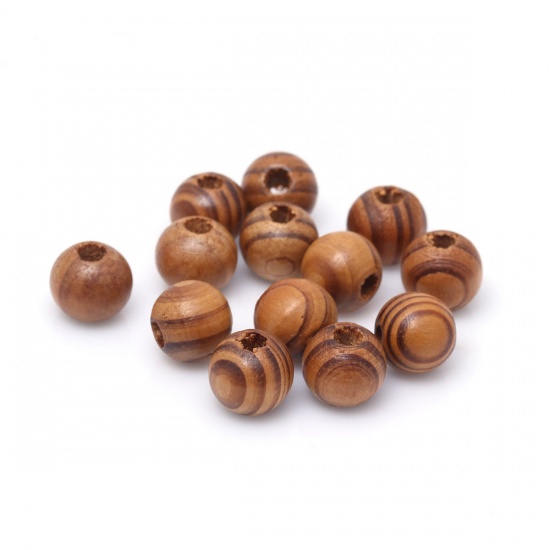 Picture of Wood Spacer Beads Round Coffee About 14mm Dia., Hole: Approx 4.6mm, 50 PCs