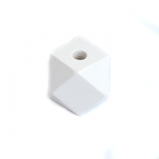 ウッド ビーズ 幾何学 白 ファセット 約 15mm x 15mm、 穴：約 3.5mm、 50 個 の画像