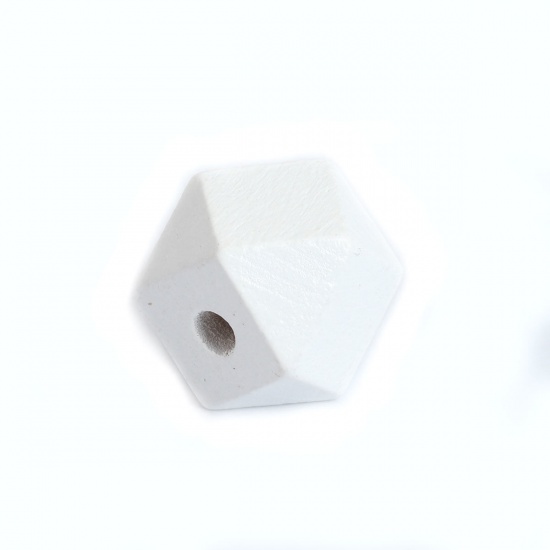 ウッド ビーズ 幾何学 白 ファセット 約 15mm x 15mm、 穴：約 3.5mm、 50 個 の画像