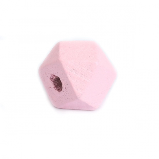 Picture of Wood Spacer Beads Geometric Light Pink Faceted About 12mm x 12mm, Hole: Approx 3.2mm, 50 PCs