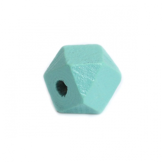 Picture of Wood Spacer Beads Geometric Mint Green Faceted About 12mm x 12mm, Hole: Approx 3.2mm, 50 PCs