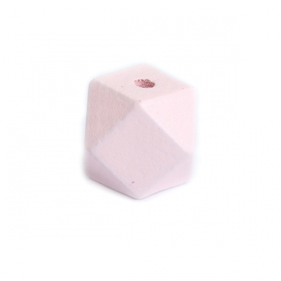 Picture of Wood Spacer Beads Geometric Light Pink Faceted About 20mm x 20mm, Hole: Approx 3.4mm, 20 PCs