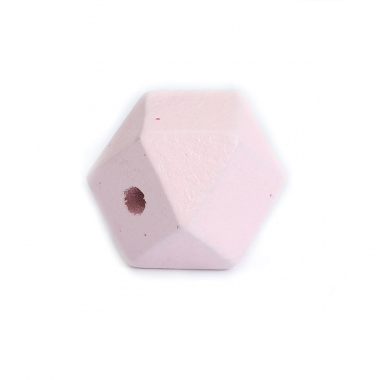 Picture of Wood Spacer Beads Geometric Light Pink Faceted About 20mm x 20mm, Hole: Approx 3.4mm, 20 PCs