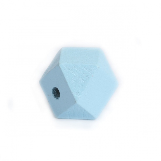 Picture of Wood Spacer Beads Geometric Light Blue Faceted About 20mm x 20mm, Hole: Approx 3.4mm, 20 PCs