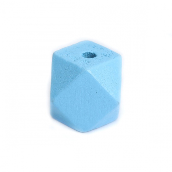 Picture of Wood Spacer Beads Geometric Blue Faceted About 20mm x 20mm, Hole: Approx 3.4mm, 20 PCs