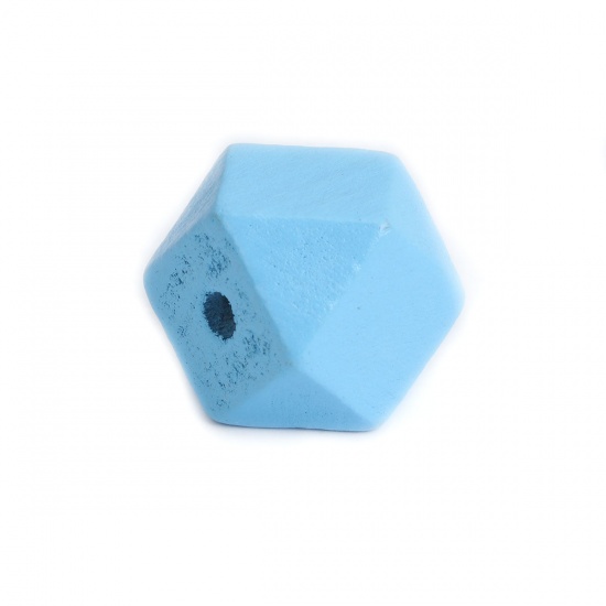 Picture of Wood Spacer Beads Geometric Blue Faceted About 20mm x 20mm, Hole: Approx 3.4mm, 20 PCs