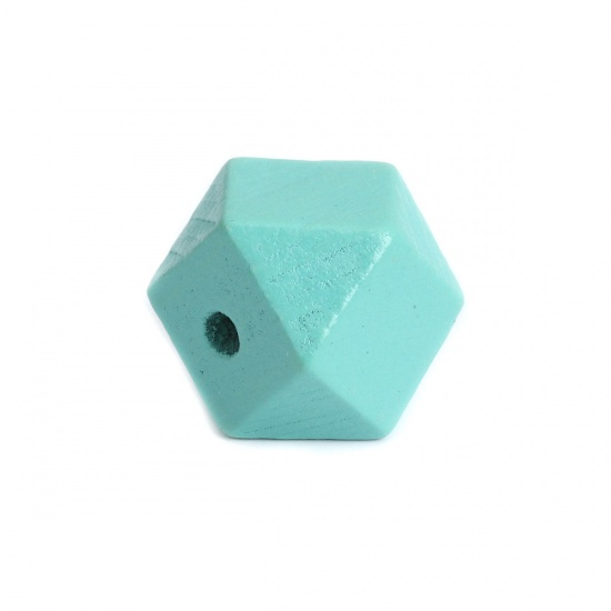 Picture of Wood Spacer Beads Geometric Mint Green Faceted About 20mm x 20mm, Hole: Approx 3.4mm, 20 PCs