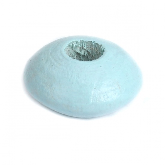 Picture of Wood Spacer Beads Flat Round Light Blue About 12mm Dia., Hole: Approx 3.3mm, 200 PCs
