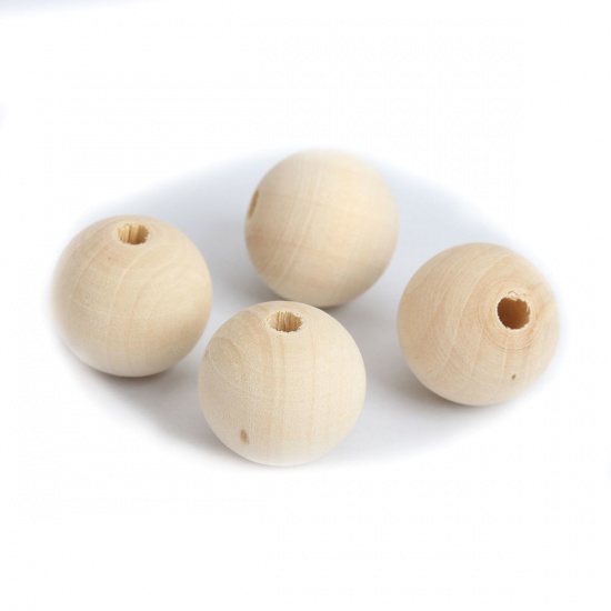 Picture of Hinoki Wood Spacer Beads Round Natural About 22mm - 21mm Dia., Hole: Approx 4.7mm, 48 PCs