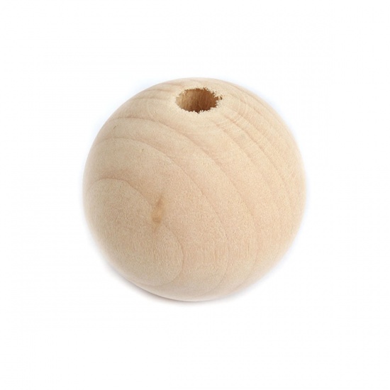 Picture of Hinoki Wood Spacer Beads Round Natural About 25mm Dia., Hole: Approx 5.5mm, 33 PCs