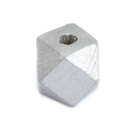 Picture of Wood Spacer Beads Geometric Silver-gray Faceted About 12mm x 12mm, Hole: Approx 3.1mm, 50 PCs