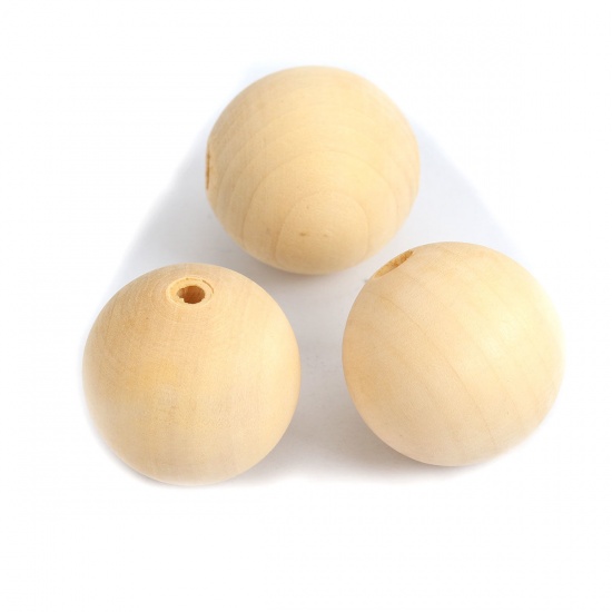 Picture of Hinoki Wood Spacer Beads Round Natural About 30mm Dia., Hole: Approx 5.9mm, 20 PCs