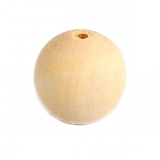 Picture of Hinoki Wood Spacer Beads Round Natural About 30mm Dia., Hole: Approx 5.9mm, 20 PCs