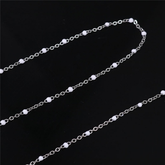 Picture of 304 Stainless Steel Link Cable Chain Silver Tone Pale Yellow Enamel Glitter 2.5x2mm, 1 M
