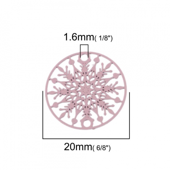 Изображение Латунь Филигранные цветок железа Коннекторы Круглые Вишневый Цвет Рождественские Снежинка 20мм диаметр, 10 ШТ