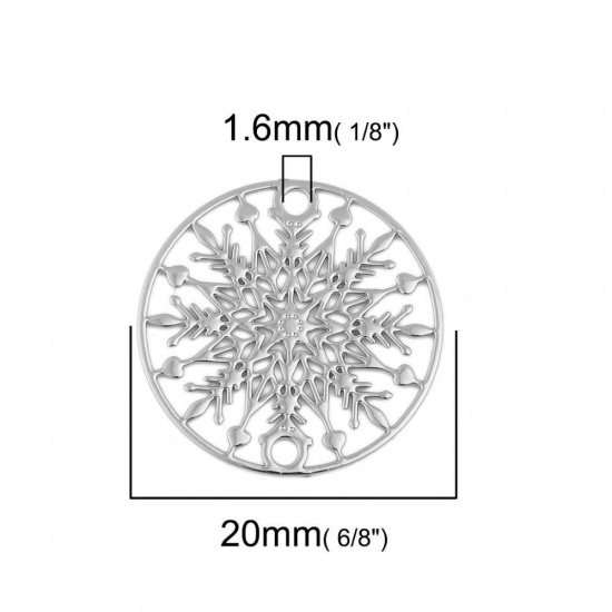 Изображение Латунь Филигранные цветок железа Коннекторы Круглые Светло-кофейный Рождественские Снежинка 20мм диаметр, 10 ШТ