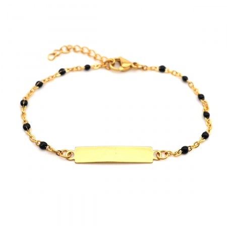 Picture of 1 Piece Vacuum Plating 304 Stainless Steel Blank Stamping Tags Bracelets Rectangle Gold Plated Black One-sided Polishing 18cm(7 1/8") long
