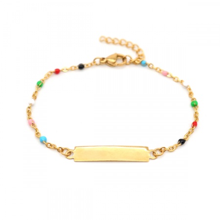 Picture of 1 Piece Vacuum Plating 304 Stainless Steel Blank Stamping Tags Bracelets Rectangle Gold Plated Multicolor One-sided Polishing 18cm(7 1/8") long
